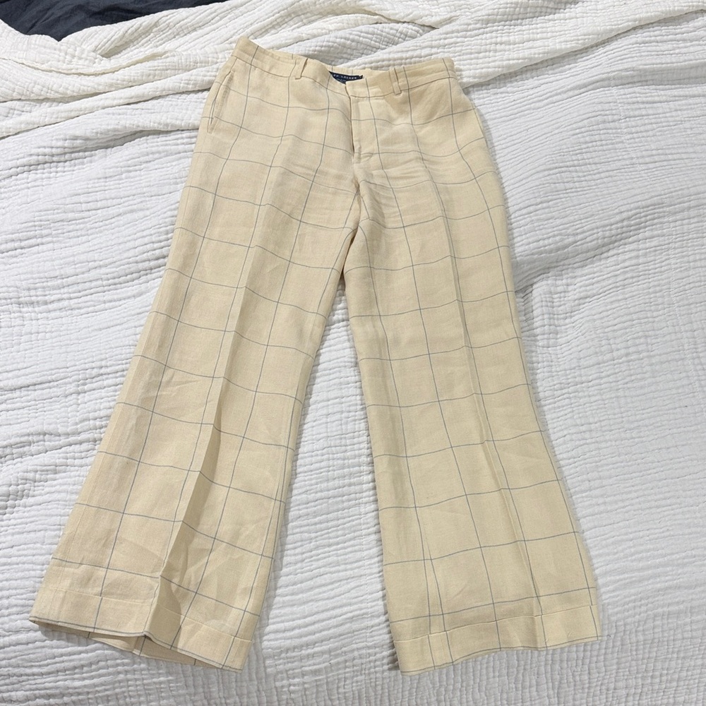 Ralph Lauren baby yellow 100% Linen-Silk Pants with baby blue stripes